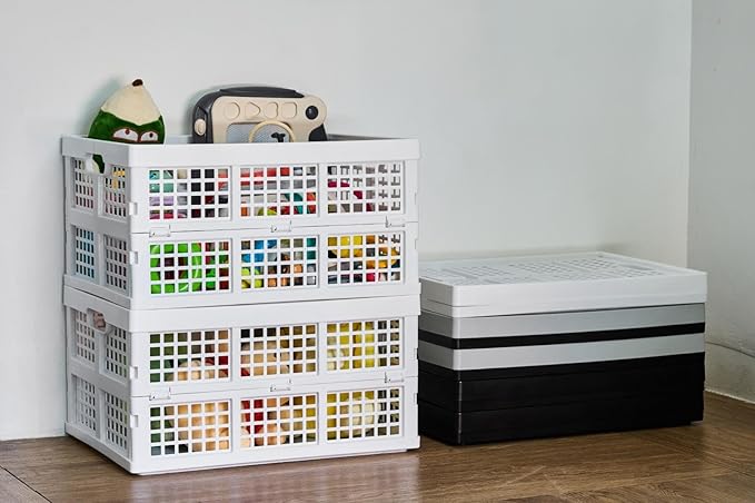 3-Pack Plastic Collapsible Storage Crates-30L,Foldable Plastic Crates for Storage (White)