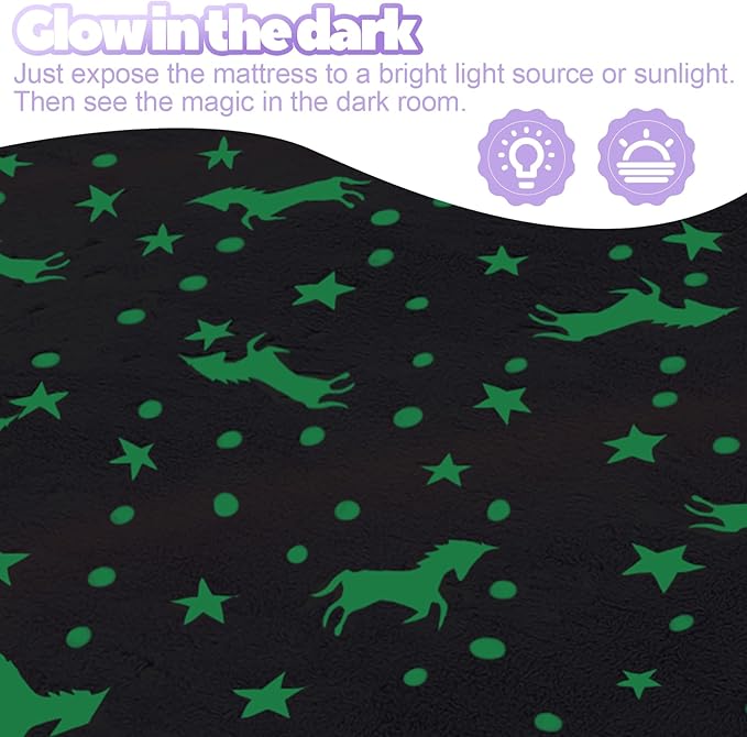 MeMoreCool Foldable Floor Mattress for Kids, Glow Unicorn Toddlers Trifold Nap Mat, Kids Folding Mattress Portable Sleeping Futon for Daycare or Floor Bed, 57x22 Inch Purple