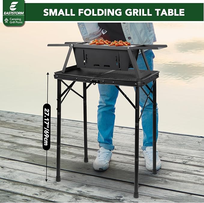 Small Folding Grill Table 3 Heights, Easy for Storage, Compact and Portable Picnic Table for Outdoor Camping, Garden, Patio, Dining, BBQ, Party, Market, 2Ft (Small, Black)