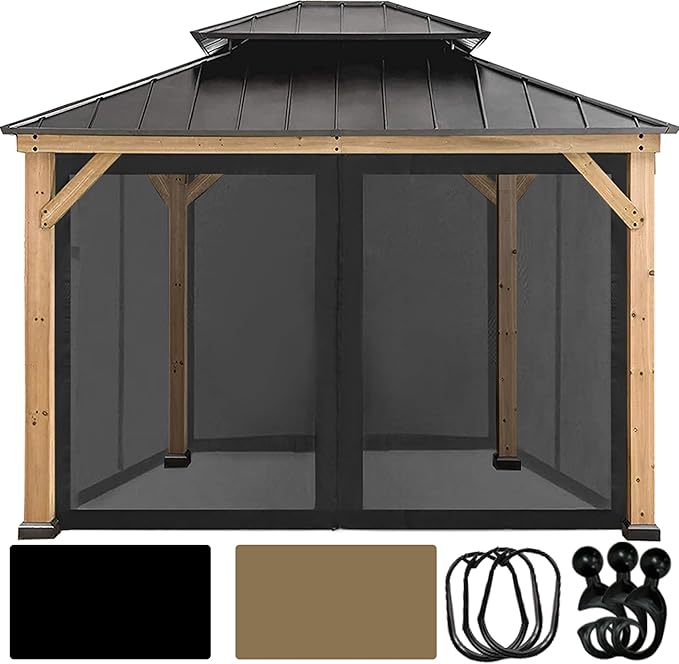 CoastShade Universal Replacement Canopy Mosquito Netting Screen Sidewalls Only for 10' x 10' Gazebo Canopy,Black