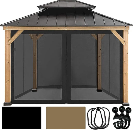 CoastShade Universal Replacement Canopy Mosquito Netting Screen Sidewalls Only for 10' x 10' Gazebo Canopy,Black