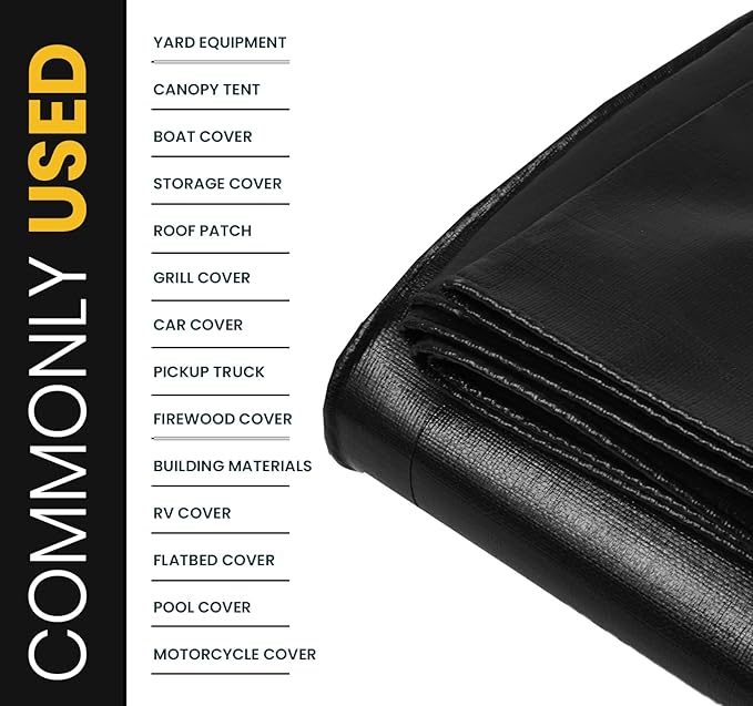 PROTARP Extra Heavy Duty 16 Mil Tarp Cover, Waterproof, UV Resistant, Rip and Tear Proof, Poly Tarpaulin with Reinforced Edges for Roof, Camping, Patio, Pool, Boat. (Black 30′ X 50′)