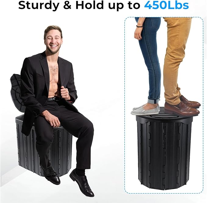 Portable Toilet for Adults, Foldable Plastic Toilet, with Lid and Paper Holder Travel Porta Potty for Adults Camping, Hiking, RV, Fishing, Beach, Road Trip, Truck, Hunting (black-15.7''H)