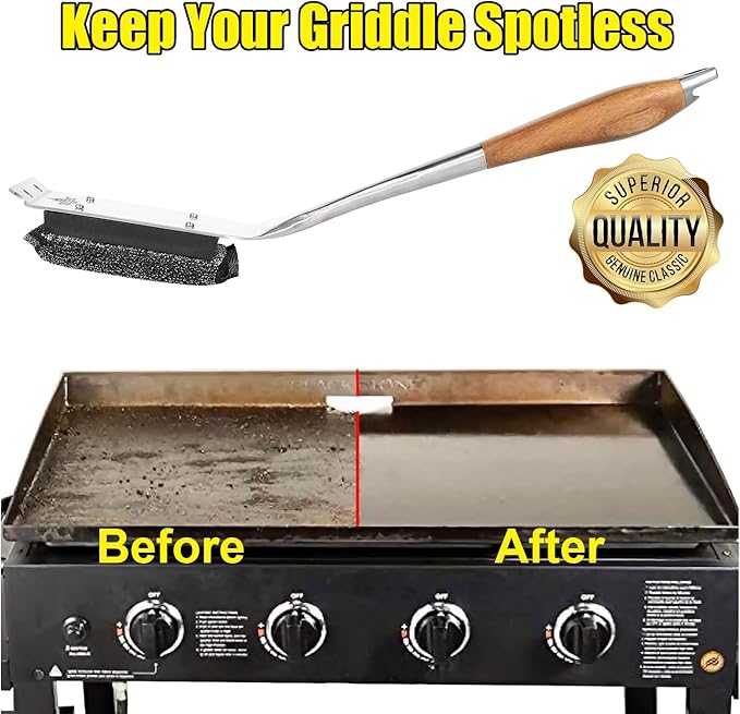 Grill Brush Bristle Free,Unique Steel Fibers Pad [Safe & Efficient] Perfect for Any Grill/Flat Tops Griddles - with 1 Replaceable Head,Grill Cleaner for Outdoor Grill,Gifts for Men/Dad