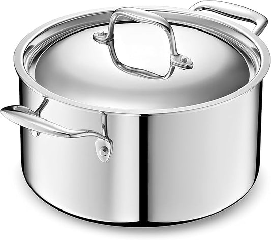 LEGEND COOKWARE 5-Ply Stainless Steel 6-Quart Stock Pot with Lid - Induction Compatible, Oven Safe 800°F - Non-Toxic, No Coatings - Even Heating, Won't Warp - Built to Last Generations