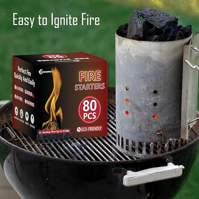 80 Pcs Fire Starters for Campfire, Fireplace, Grill, Fire Pit, Wood Stove, BBQ, Smoker - Easy & Quick Light Fire Fit Kamado Joe, Big Green Egg and Solo Stove