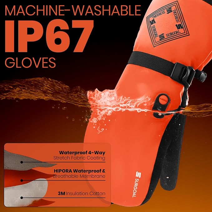Heated Gloves for Men, 7.4V Heated Mittens for Women Rechargeable, PU Waterproof & Touchscreen Ideal for Winter, Hunting, Motorcycle, Skiing, Snowboarding, Fishing, Camping, Work