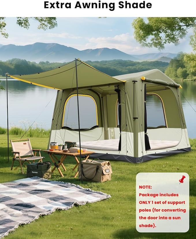Inflatable SUV Tents for Camping, Pop Up Car Tent, Large SUV Tent Attachment for Camping, 2 in 1 Inflatable Tents Attach to Back Car with AC Port - ArmyGreen