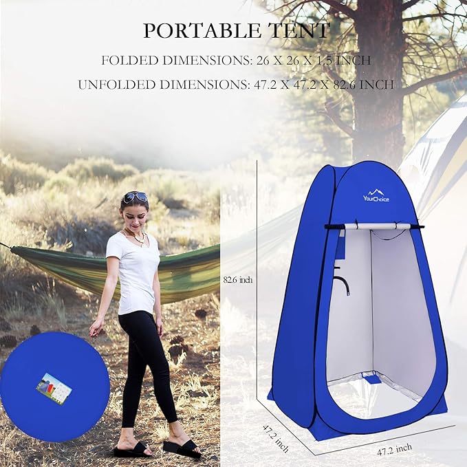 Your Choice XL Pop Up Privacy Shower Tent - Portable Changing Tent for Camping, Beach & Poolside - 82.6" Tall Double Storage Pockets & Carry Bag