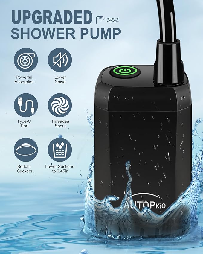 AUTOPkio Portable Camping Shower, Upgraded Outdoor Shower with 6000mAh Rechargeable Battery Pump & Digital Display for Hiking, Travel, Car, Pet Bath, Watering, Emergency