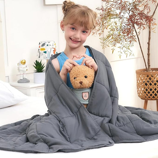 Weighted Blanket Kids (3lbs, 36"x48" Kids Size) - Cooling and Breathable Heavy Blanket for 20-40lbs with Premium Glass Beads - Soft Thick Blankets for All-Season Sleeping Comfort -Grey