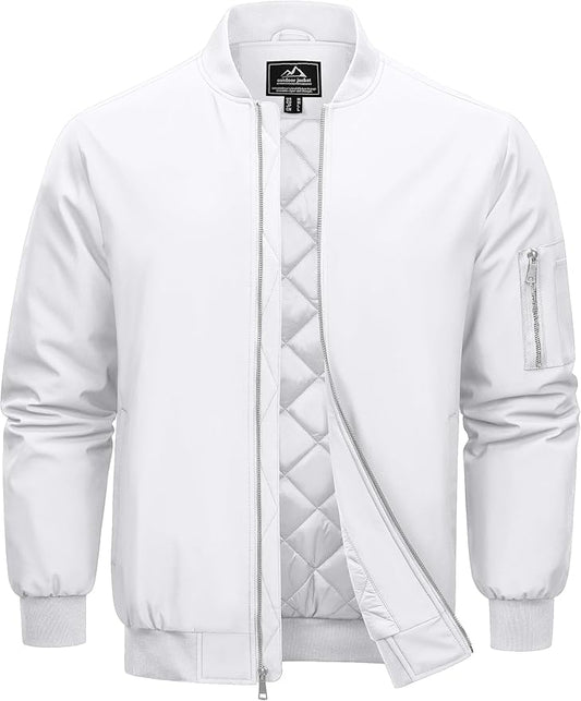 Cotrasen Mens Bomber Jacket Fall Winter Warm Windbreaker Casual Full Zip Padded Coats with Pockets