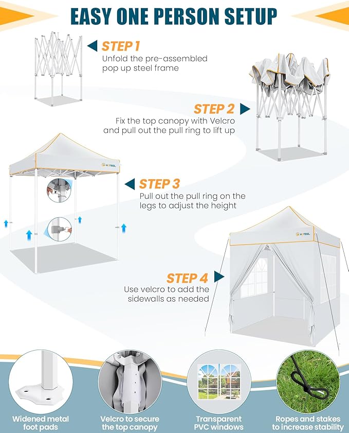 HOTEEL 6.6x6.6 Heavy Duty Pop Up Canopy Tent for Parties Event Wedding Commercial Instant Canopy with Carry Bag, Party Tent Waterproof UV 50+, Upgraded Thick Hexagonal Legs,White