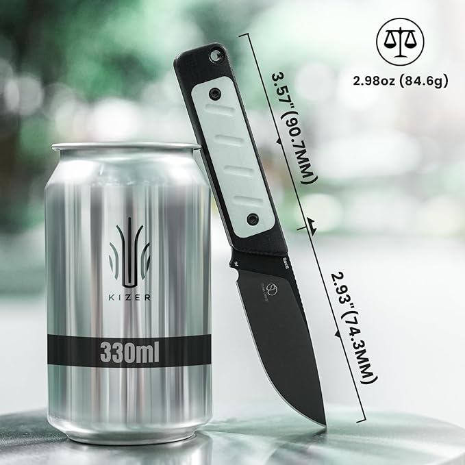 Kizer Smolt Fixed Blade Knife with Sheath, 2.98” 3V Steel Blade Fixed blade Knives with G10 Handle, Drop Point Small EDC for Men Women Camping Hunting Pocket Knife 1063A3