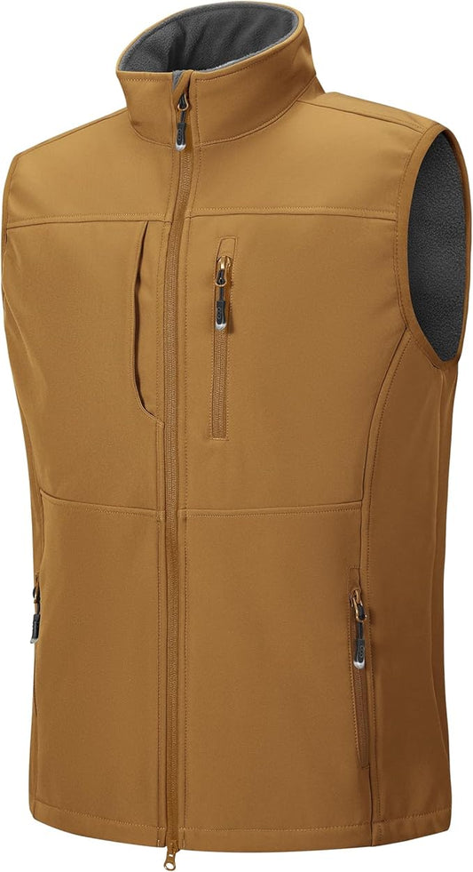 33,000ft Men's Lightweight Softshell Vest Outerwear Zip Up Fleece Lined Windproof Sleeveless Jacket for Golf Running Hiking