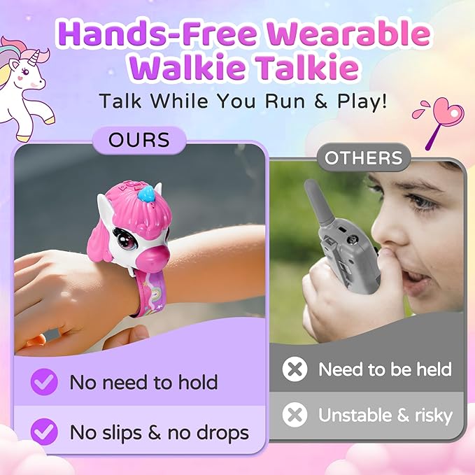 Vvinca Walkie Talkies for Kids 2 Pack - Toys for Age 3-4 5-7 8-12 Boys Girls Birthday 3 4 5 6 7 8 9 10 11 12 Year Old Long Range Camping Outdoor Toddler Toys Magical Pony Walkie-Talkie