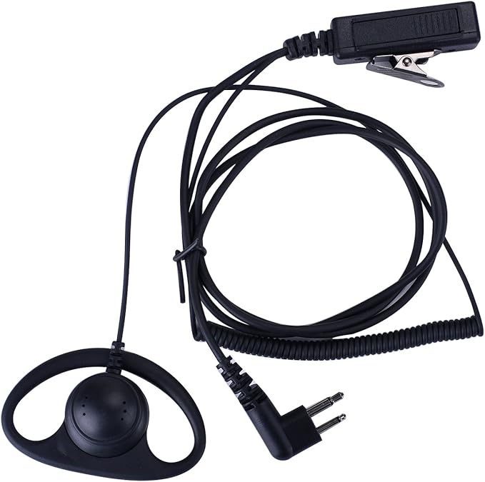 D Shape Earpiece CP200d, CLS1410, CLS1110, CP185, CP200, RDM2070d Headset with Big PTT for 2 Pin Walkie Talkie Radio (Motorola)