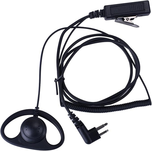 D Shape Earpiece CP200d, CLS1410, CLS1110, CP185, CP200, RDM2070d Headset with Big PTT for 2 Pin Walkie Talkie Radio (Motorola)