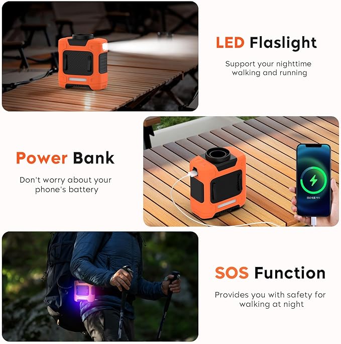 Portable Waist Fan 18000RPM Strong Airflow Waist Fan Belt fan With Max 12H Working Time 3 Speeds adjustment With LED flashlight Rechargeable Personal Fan for Outdoor Jobsite(Orange)