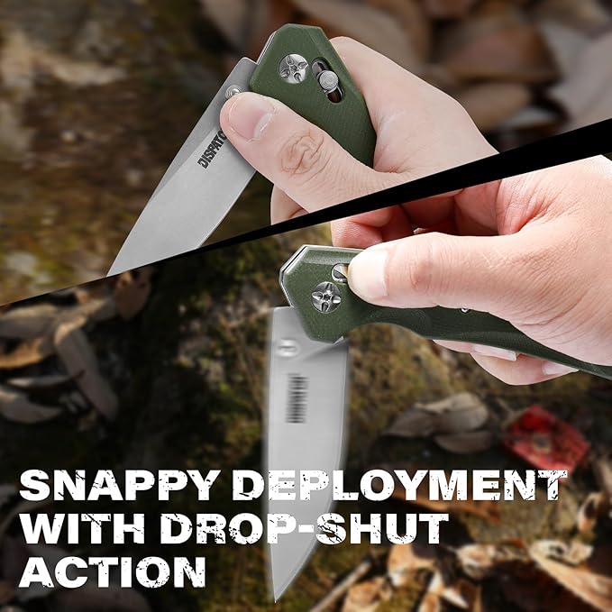 Axis Lock Folding Pocket Knife with Clip, 3.44" 8Cr13MoV Steel Drop Point Blade and G10 Handle, Crossbar Lock Knives for Men Women Camping Hiking Survival Pocketknife