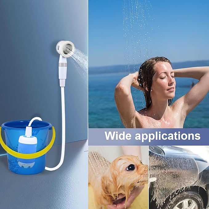 Portable Camping Shower Pump - Electric Outdoor Shower w/ 78 Inch Hose, Rechargeable & Waterproof for Beach, Hiking, RV | Ducha Portatil