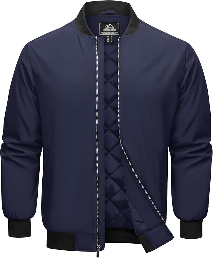 Cotrasen Men's Bomber Jacket Full Zip Windbreaker Warm Winter Windproof Casual Outwear Padded Lined Coats