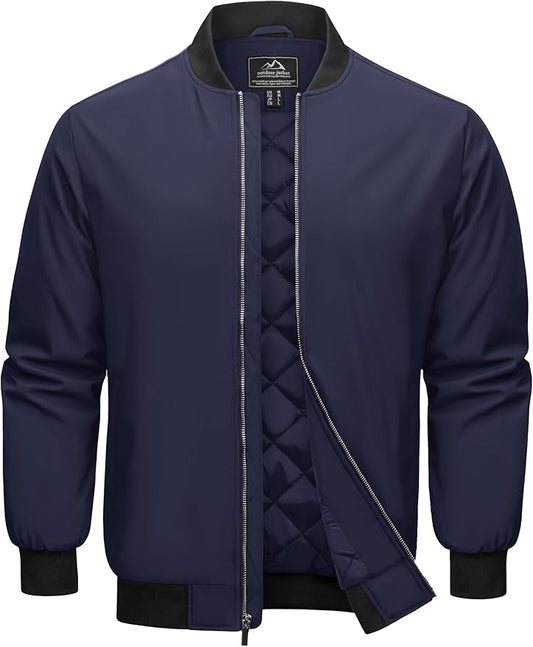 Cotrasen Men's Bomber Jacket Full Zip Windbreaker Warm Winter Windproof Casual Outwear Padded Lined Coats