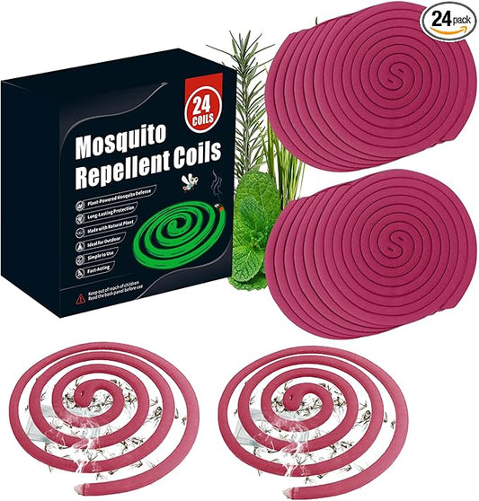 24 Mosquito Coils with 6 Metal Stands, 6-8 Hours/Burn Mosquito Repellent Outdoor Patio, Garden, Camping & Backyard Mosquitoes Repelling, Natural Mosquito Repellent Coils Safe for Kids & Pets