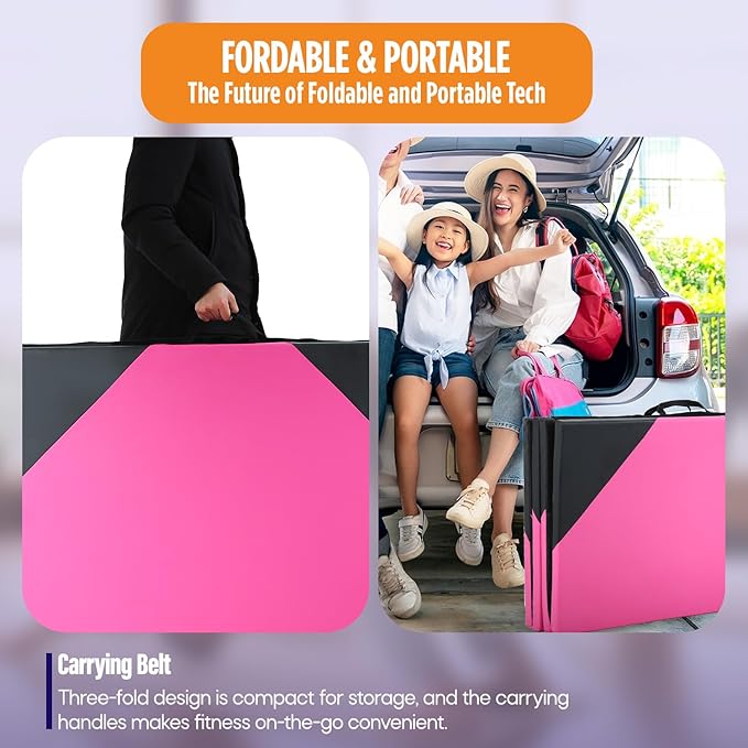 Gymnastics Mats Foldable Tumbling Mats Portable Gymnastics Exercise Mat 2'x6'/2.5'x6.4'/4'x6'/4'x8'/4'x10'/ Gymnastics Tumbling Mats Pad Home Exercise Panel Mat With Carrying Handles