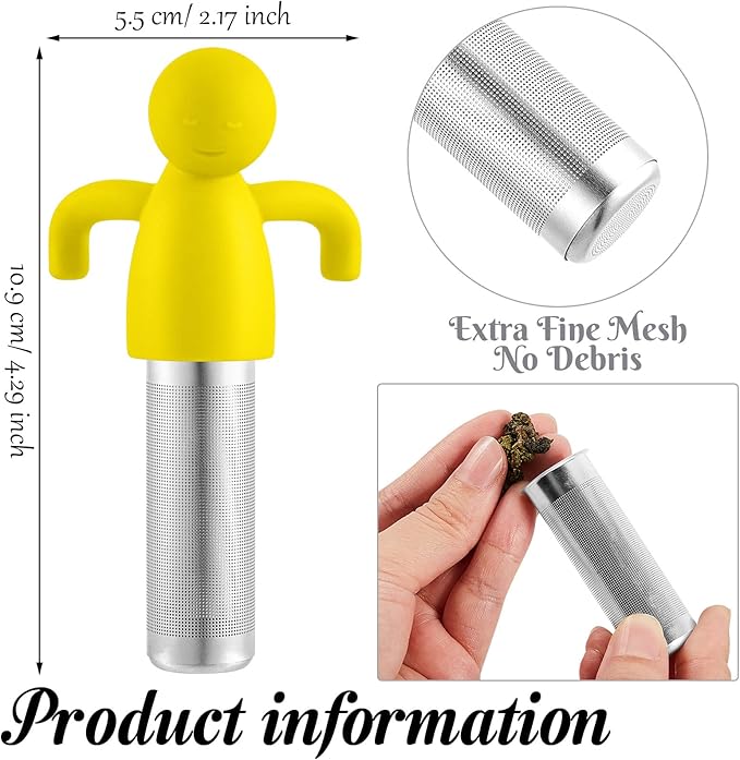 2 Pieces Tea Infuser for Loose Tea Cute Fine Mesh Tea Strainer Stainless Steel Tea Filter Ball Tea Diffuser Steeper for Teacups Teapots (Yellow, Gray)