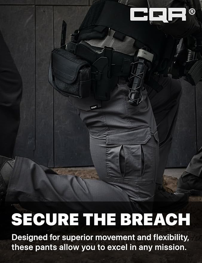 CQR Men's Flex Ripstop Tactical Pants, Water Resistant Stretch Cargo Pants, Lightweight EDC Hiking Work Pants