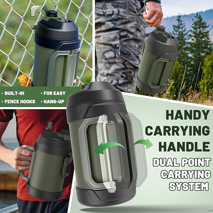 1 gallon water jug, 128 oz Large Insulated Stainless Steel Sports Water Jug, Large Triple Wall Vacuum Insulation Water Bottle-Keeps Cold up to 48 Hrs-Sweat Proof, for Gym, Hiking & Camping