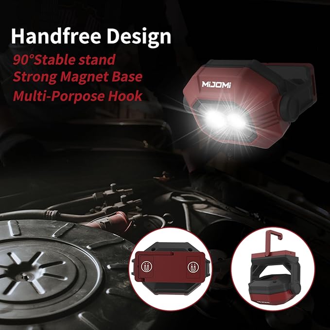 W30 Magnetic LED Work Light IP54 Waterproof, Dual LED Lights Super Bright Rechargeable Work Light, Ultralight 360°Rotating Portable Light with Hook for Car Repair, Camping, Emergency