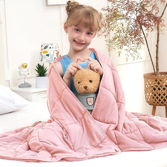 Pink Weighted Blanket Kids (10lbs, 40"x60" Throw Size) - Cooling and Breathable Heavy Blanket for 80-120lbs with Premium Glass Beads - Soft Thick Blankets for All-Season Sleeping Comfort