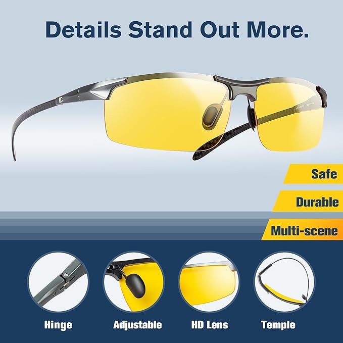 BIRCEN Polarized Carbon-Fiber Sunglasses for Men: Ultralight UV Protection Sun Glasses for Outdoor Sports Fishing Golf Hiking
