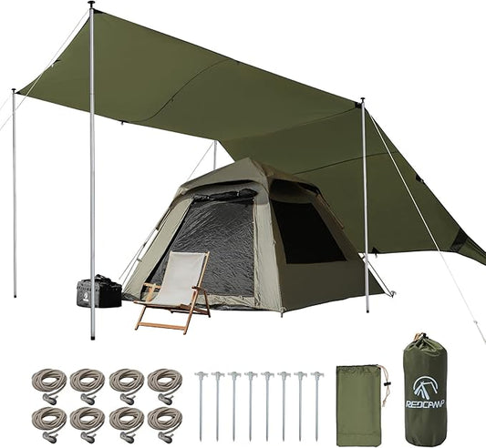 REDCAMP Large 10x17ft Waterproof Camping Tarp, Portable Hammock Rain Fly with 4 Collapsible Tarp Poles, 8 Guy Lines & Stakes, Backpacking Tent Shelter for Camping, Hiking, Beach (4 Poles)