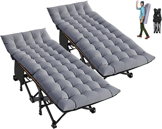 ABORON 2pack Folding Camping Cot for Adults, Portable 1200D Double Layer Oxford Sleeping Camp Cot, with Mattress, Carry Bag, Cot Bed for Tent Office, Support 500lbs
