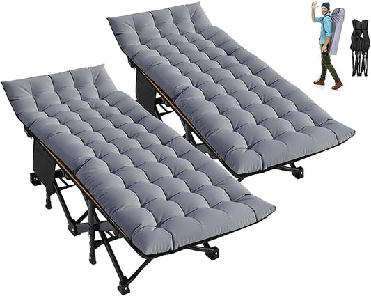 ABORON 2pack Folding Camping Cot for Adults, Portable 1200D Double Layer Oxford Sleeping Camp Cot, with Mattress, Carry Bag, Cot Bed for Tent Office, Support 500lbs