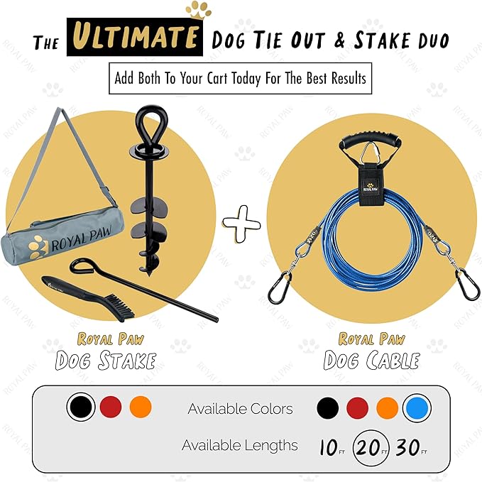 Dog Tie Out Cable - Tie Out Cable for Dogs (up to 300 lbs) - Use Dog Tie-Outs & Stakes for Outside - Best Heavy Duty Dog Leash for Large Dogs (20ft - Blue Cobalt)