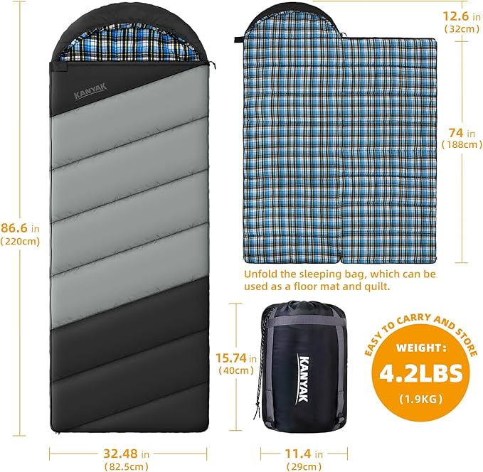 Cotton Flannel Liner Sleeping Bag for Adults Teens Kids, Cold Weather & Warm, 3-4 Seasons, Lightweight Compact Camping Essentials Equipment, Hiking, Outdoor, Travel