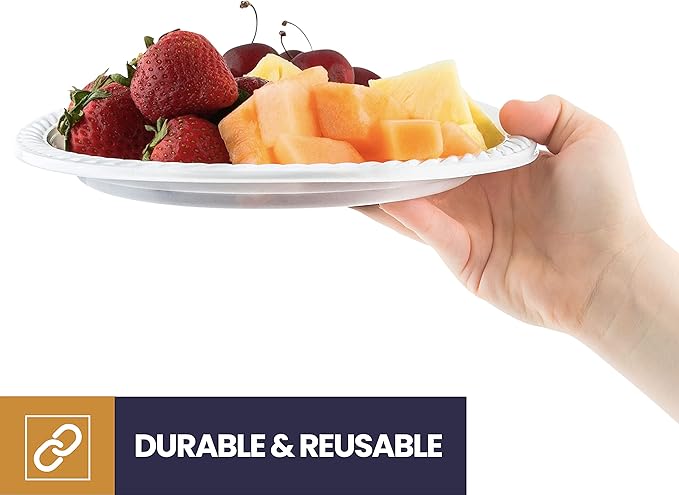 125 Pack - 9 Inch White Plastic Plates Disposable Strong and Sturdy