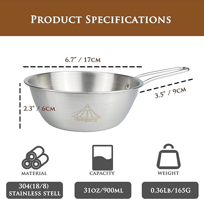 Camping Bowls 31oz (4 pack) - Nesting Stainless Steel bowl with Handles | Outdoor Sierra Cup | Ideal for RV Travel, Camping, and Backpacking | Makgeolli Bowls | Soup Bowls