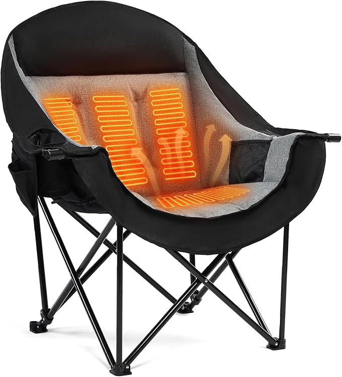 apollo walker Heated Camping Chair - Heavy Duty 500lbs Camping Chairs for Adults with Adjustable Heating, Cup Holder & Cooler Bag, Heated Chairs Outdoor Sports Beach Concert Stadium