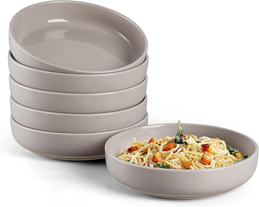 HaWare Pasta Bowls Set of 6, 33oz Large Salad Bowls for Home Kitchen, Ceramic Serving Plates for Soup, Cereal, Scratch-resistant Wide and Shallow Dinner Bowl, Microwave & Dishwasher Safe, Cream Coffee