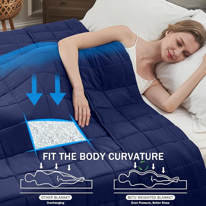 Navy Blue Weighted Blanket for Adults 15lbs,48"x72" Twin Size Cooling Heavy Blanket for 120-160lbs with Premium Glass Beads, Soft Thick Big Blankets for All-Season Sleeping Comfort Breathable