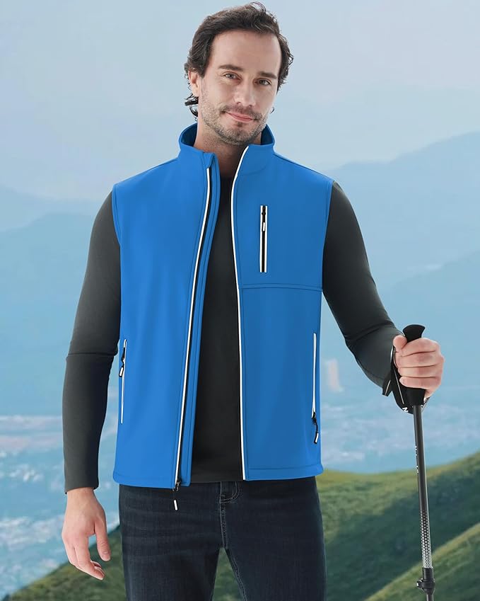 WULFUL Men's Windproof Lightweight Golf Vest Outerwear with Pockets, Softshell Sleeveless Jacket for Travel Hiking Running