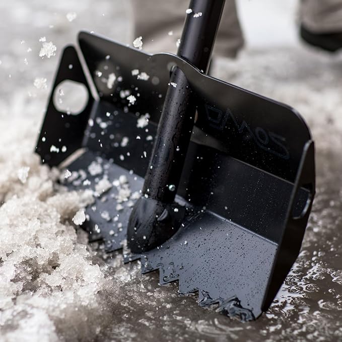 DMOS Stealth Shovel - Lightweight, Heavy-Duty Aluminum Sand & Snow Shovel with Extendable & Collapsible Handle for Camping, Overlanding, Survival, & Off-Road Use - Blackout - Regular