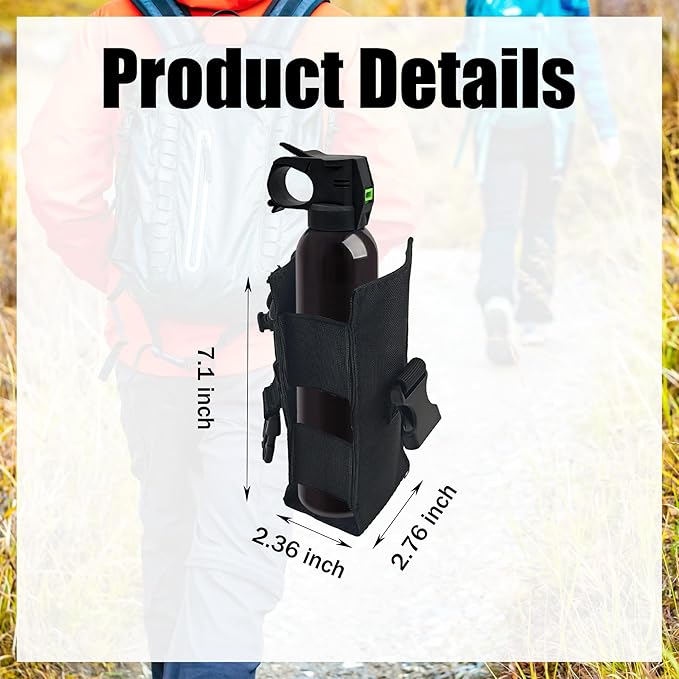 Bear Spray Holster for 7.9, 9.2 & 10.2 oz Canisters – Heavy-Duty Black Nylon Pouch with Quick Release Buckle & Elastic Cord, Secure Fit for Hiking, Camping, Hunting, Outdoor Carry (Spray Not Included)