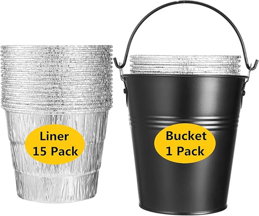 HDW152 Grease Bucket with 15 Pack BAC407 Grease Bucket Liner for Traeger Grills,Drip Liner Drip Pan for Traeger Pro Series 575/780, 20/22/34, Ironwood 650/885 Grills,Pit Boss Pellet Grill Smoker