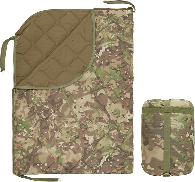 Military Poncho Liner with Zipper Camping Blanket Army Insulation Sleeping Bag Insulated Waterproof for Travel Outdoor Survival Hunting